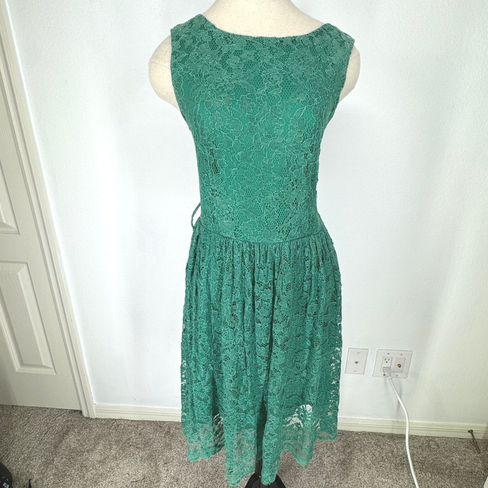 Womens Floral Lace Sleeveless V Back Dress Ballet Green Regency Fit Flare Party‎